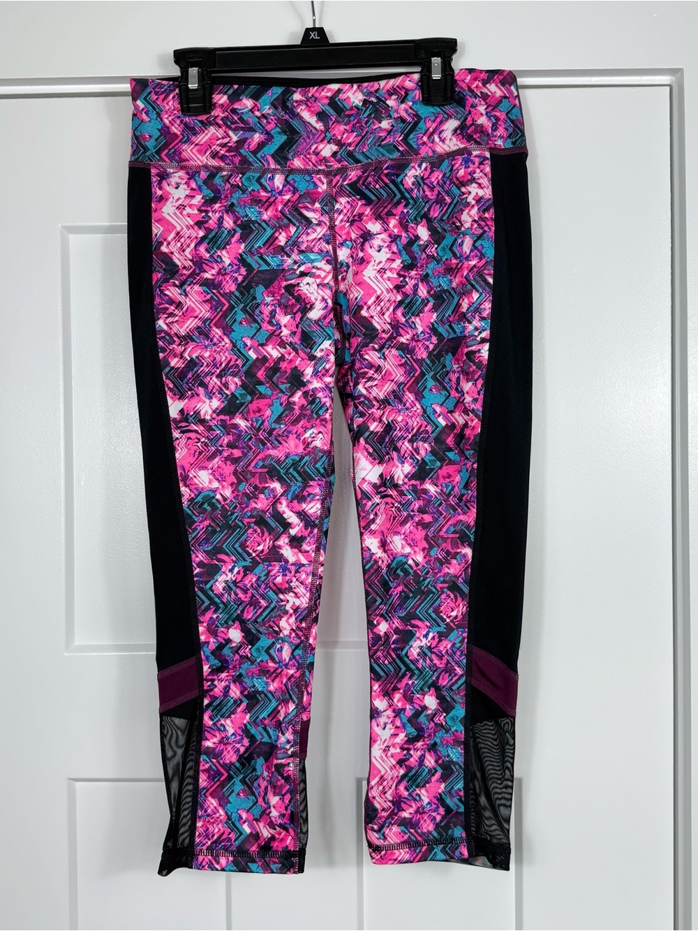 Ideology Capri Leggings Mesh Colorblock Abstract Pink Black Womens Medium
